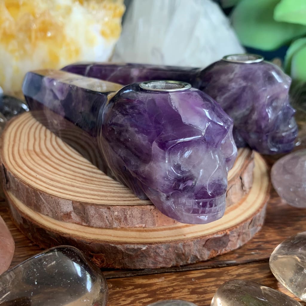 Dream Amethyst Crystal Skull Pipe