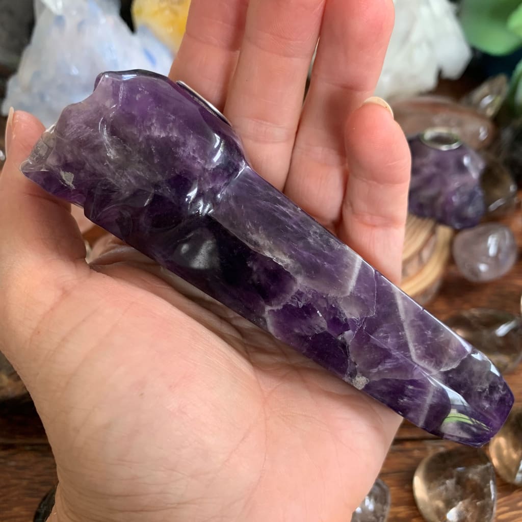 Dream Amethyst Crystal Skull Pipe
