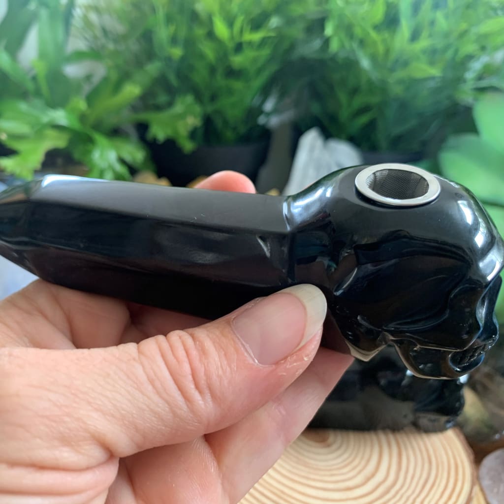 Obsidian Crystal Skull Pipe