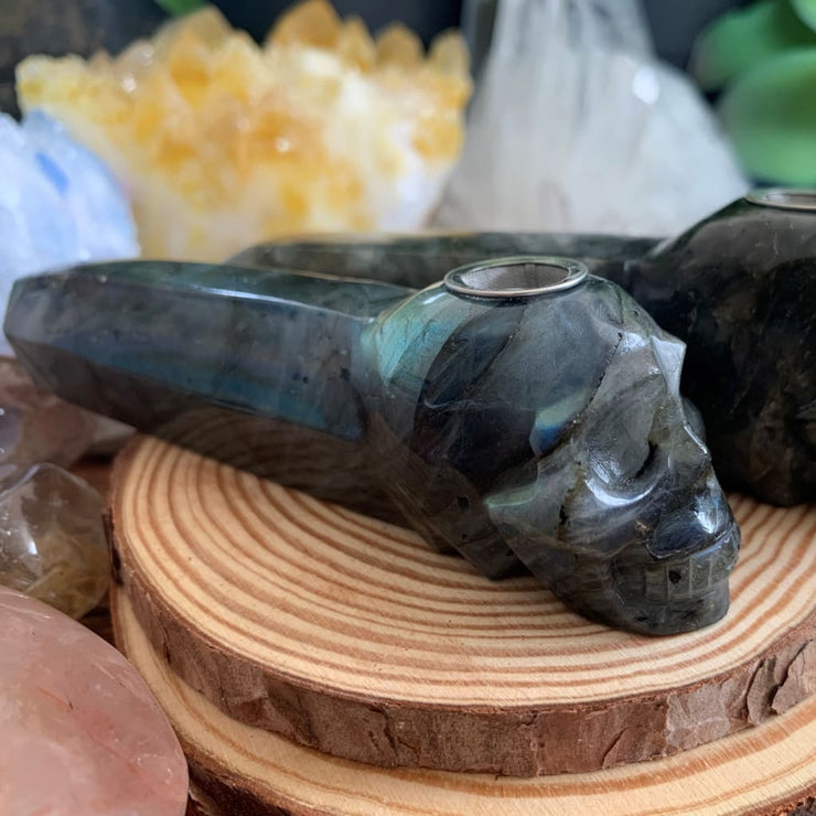 Labradorite Crystal Skull Pipe