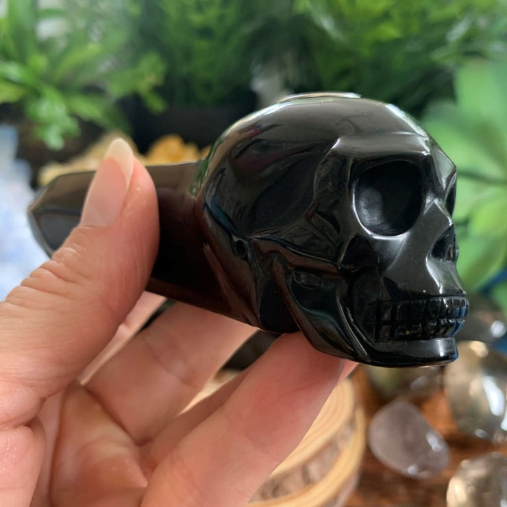 Obsidian Crystal Skull Pipe