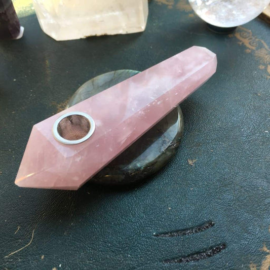 Rose Quartz Gemstone Crystal Pipe