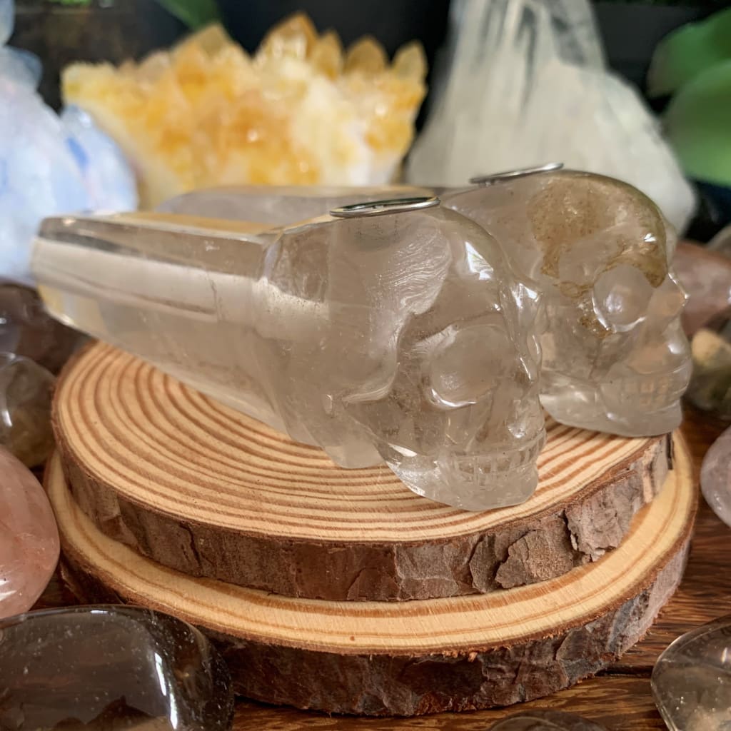 Smoky Quartz Crystal Skull Pipe